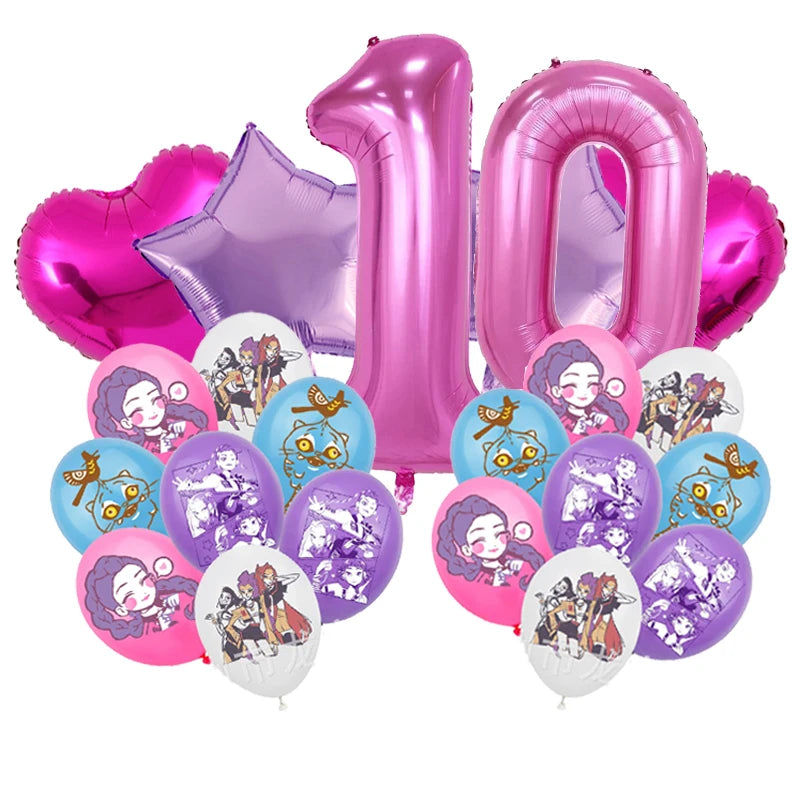 Kpop Demon Hunters Birthday Balloons Decoration Set Music Girl Number Aluminum Film Ballons Kids Party Supplies Gift Favor Decor