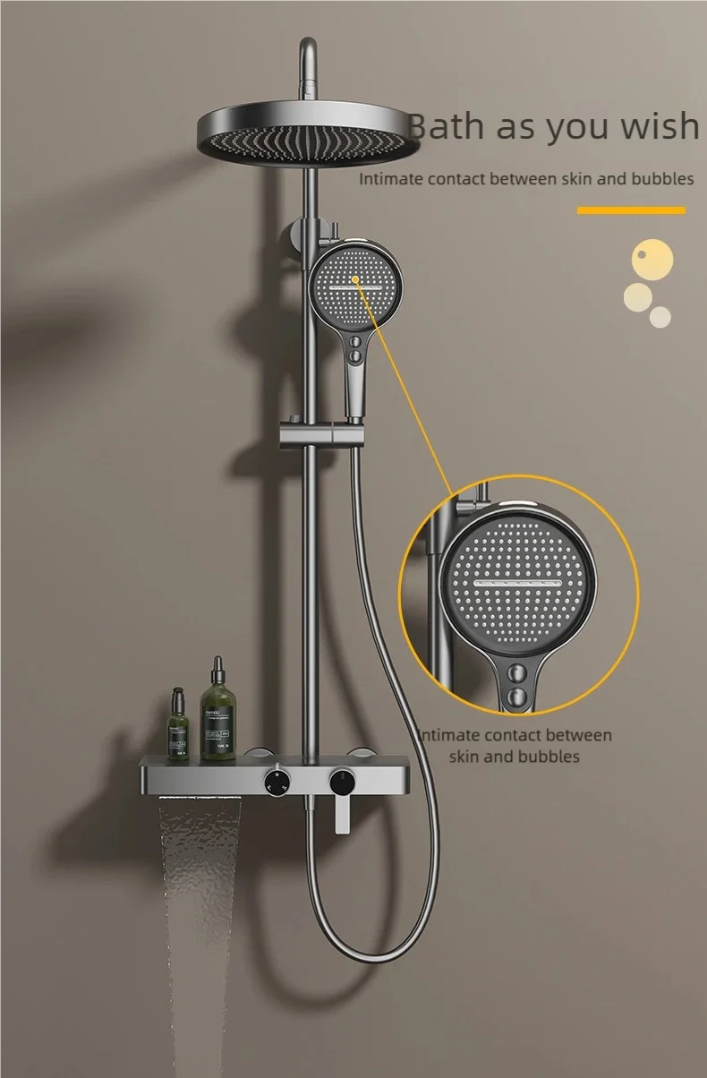 Bathroom Shower System Set Hot and Cold Control Multifunctional Knobbed Triple Function Water Outlet  Pressurized Shower Set