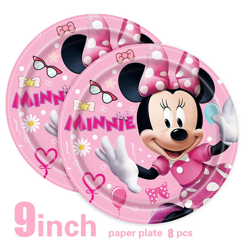 Disney Minnie Mouse Theme Birthday Party Shower Paper Disposable Tableware for girl favor DIY balloon Paper Cup Cake Plate Decor