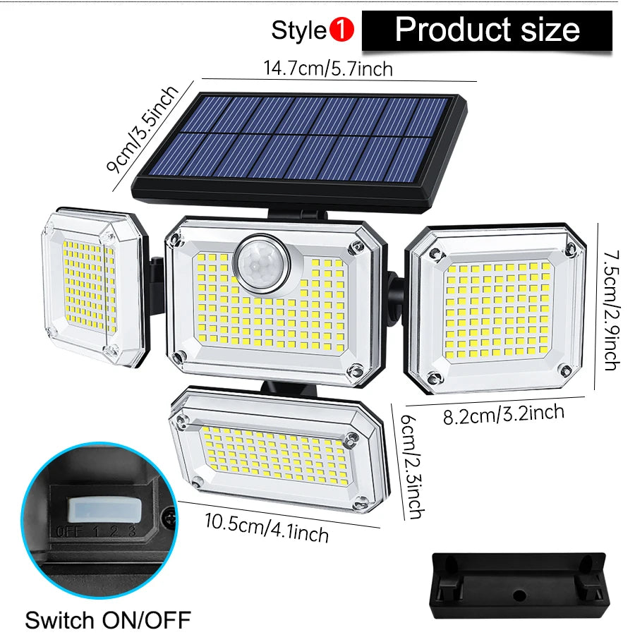 122/333LED Solar Lights Outdoor Motion Sensor Human Induction 3 Modes IP65 Waterproof Solar Power Garage Yard Corridor Wall Lamp