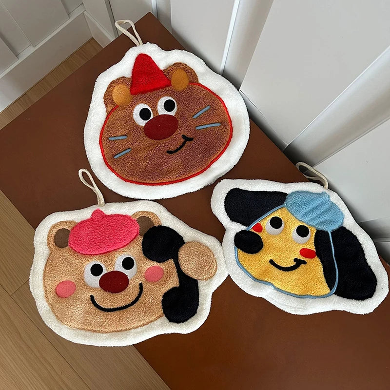 Cartoon Kitty Hand Towel Bathroom Soft Water-absorbing Towel Coral Fleece Handkerchief Hanging Kitchen Washing Hand Cloth Rag