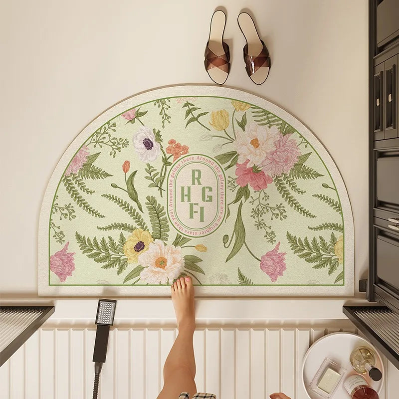 Bathroom Mat Semicircular Rug Absorbent Toilet Carpet Doormat Floor Mats Water-absorbent Soft Washable Bath Non-slip Area Rugs