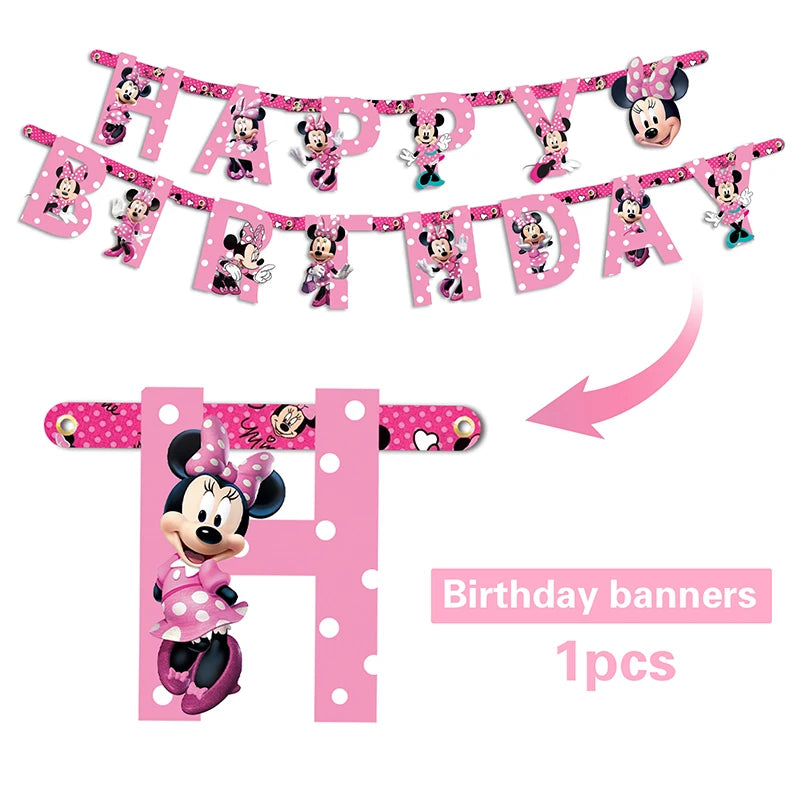 Disney Minnie Mouse Theme Birthday Party Shower Paper Disposable Tableware for girl favor DIY balloon Paper Cup Cake Plate Decor