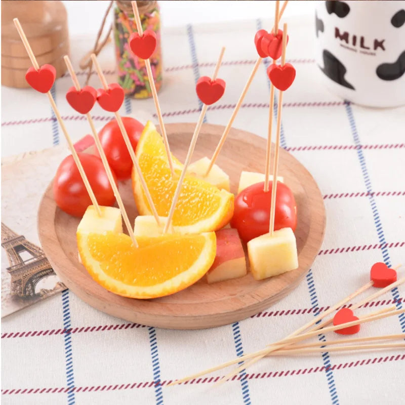 100Pcs Disposable Bamboo Skewers Food Picks Buffet Cupcake Fruit Fork Salad Vegetable Sticks Toothpick Skewer Party Cake Dessert