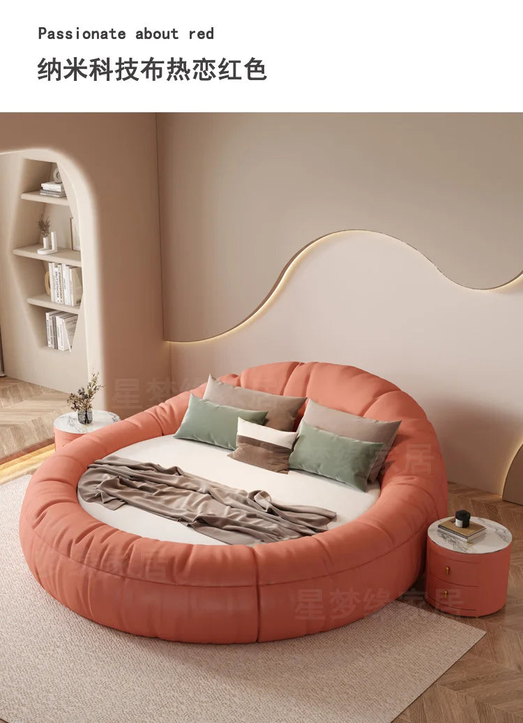 Minimalist white round bed 220x220cm high-end fashion creativity bedroom beds modern home camas moderrnas inteligentes furniture