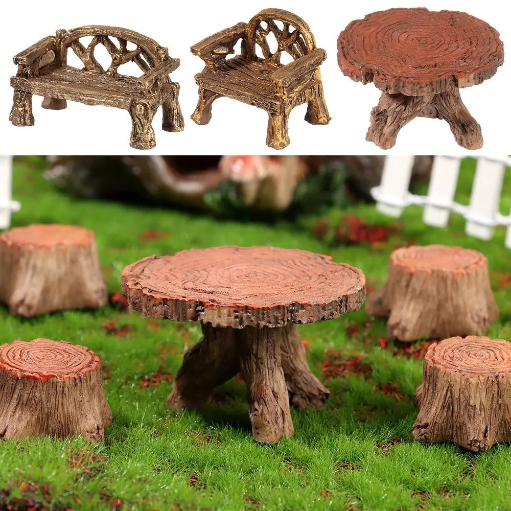 DIY Succulents Bonsai Fairy Garden Decor Miniature Stools Table Micro Landscapes Park Chair Figurines Mini Bench