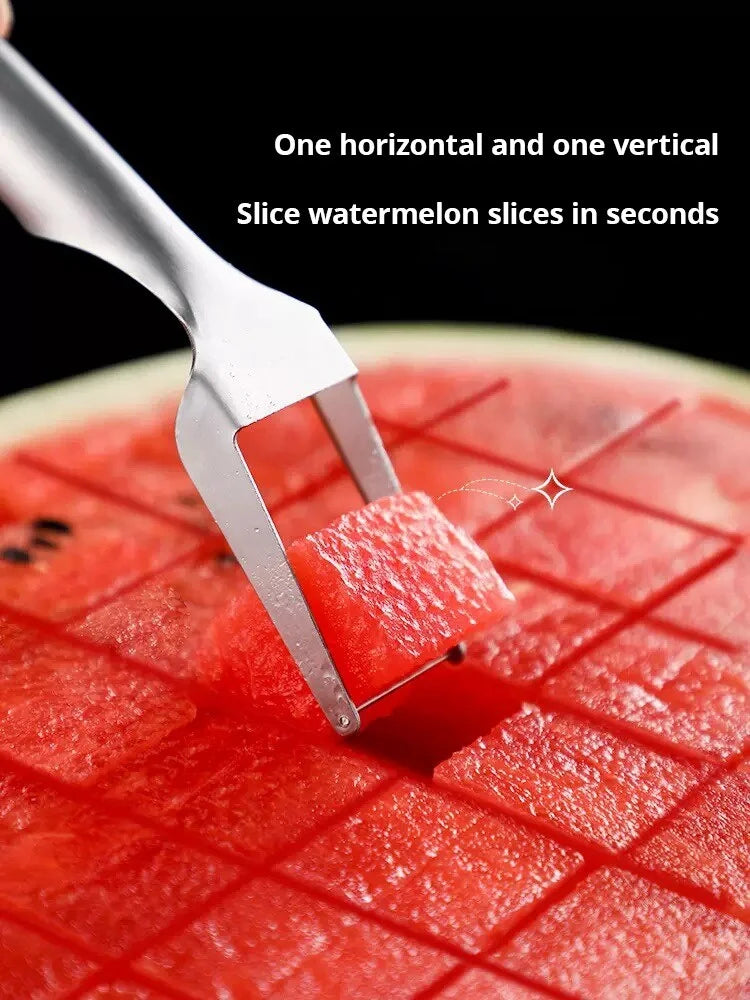2 In 1 Multi-Purpose Portable Watermelon Slicer Cutter Knife Stainless Steel Kitchen Fruit Cutting Fork