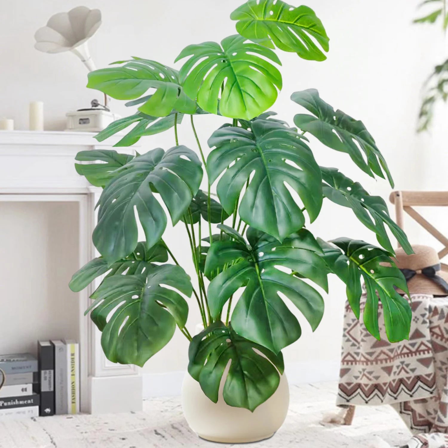 40-103cm /40.5in Artificial Monstera Plants Fake Palm Tree Plastic Turtle Leaves Green Tall Plants For Home Garden Room Decor