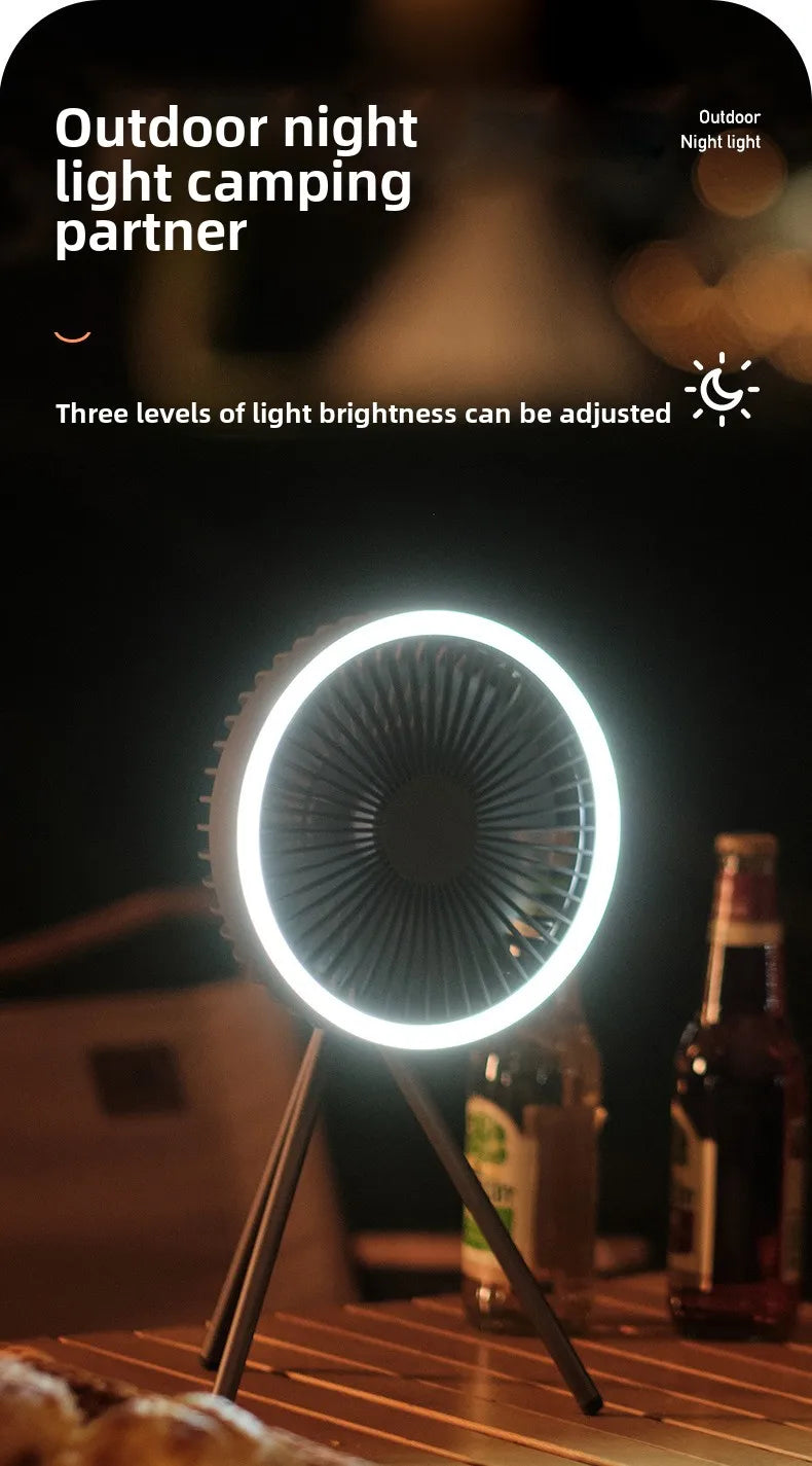 New 10000mAh Camping Fan with Power Bank LED Lighting Rechargeable Desktop Portable Circulator Outdoor Ceiling Electric Fan 2025