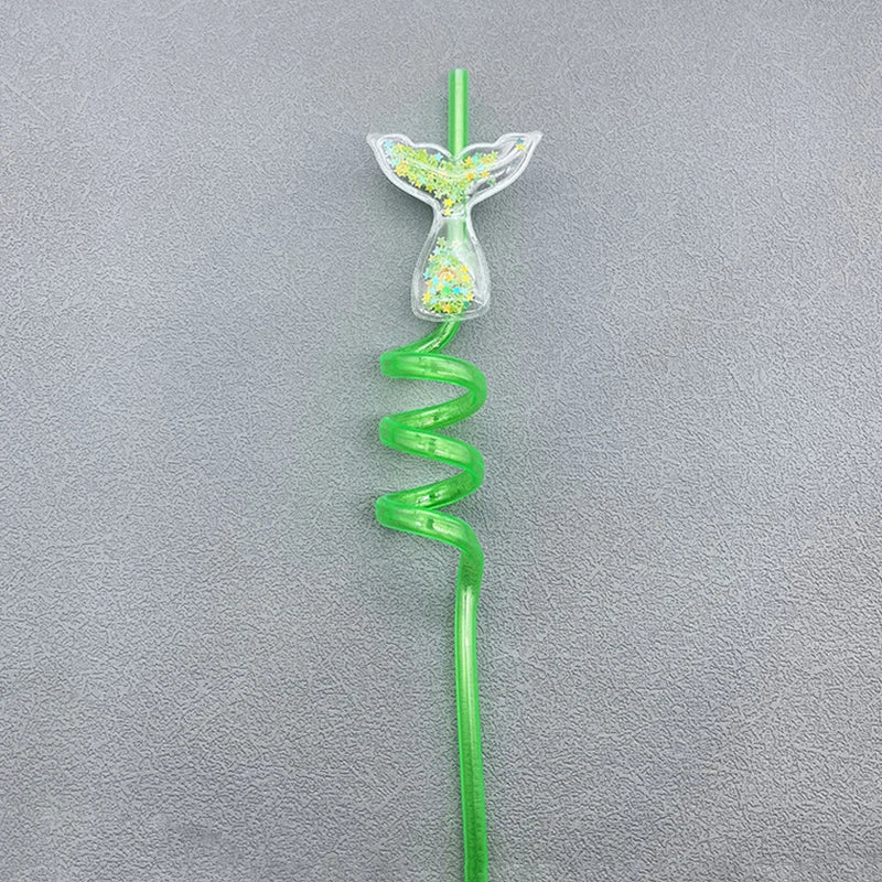 6Pcs Mermaid Tail Flowing Sand Spiral Straw Hawaiian Beach Cocktail Decoration Supplies Summer Party Reusable Straws Decoration