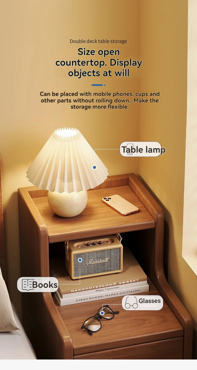 Bedside cabinet, household small bedroom storage, narrow cabinet, mini storage shelf, solid wood color, multi-purpose storage