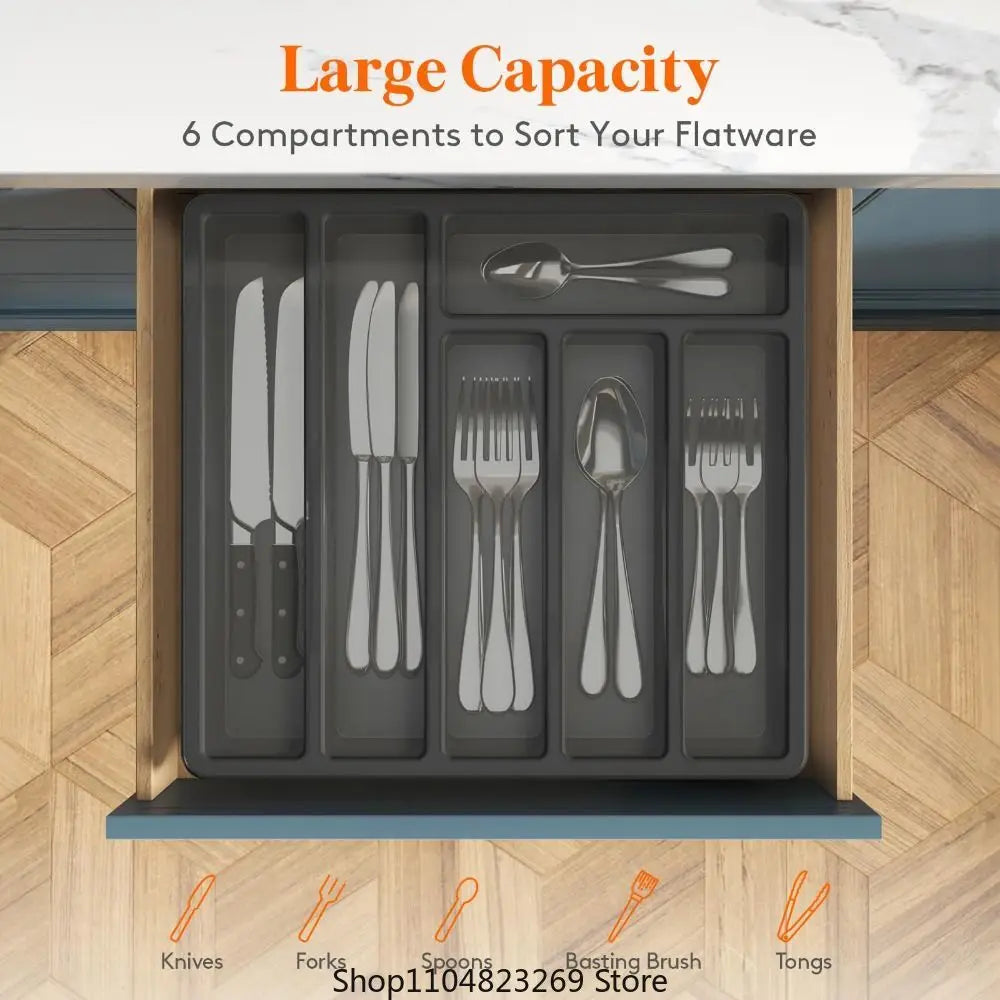 Kitchen drawer storage rack, cabinet tray, silverware storage rack with lid, plastic drawer with lid, cutlery tray, cutlery rack