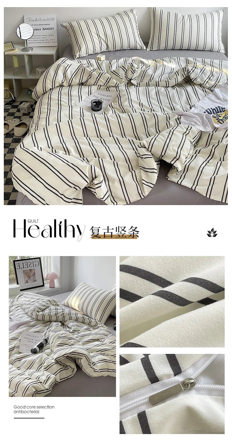 Stripe Bedding Comforter Set with Pillowcase bed sheet Single Full Size Bed Linen Duvet Cover Set Queen/King Double Single Bed