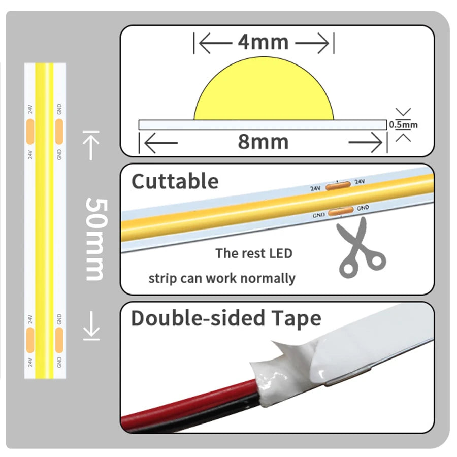 Linear Dimmable 24V 12V COB LED Strip Lights