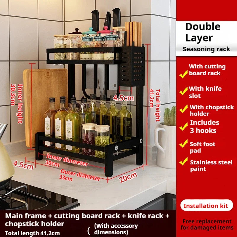 Kitchen Spice Rack Kitchen Storage Rack Household Accessories Multifunctional Dish Cutlery Knife Spoon Sink Rack Set Organizer