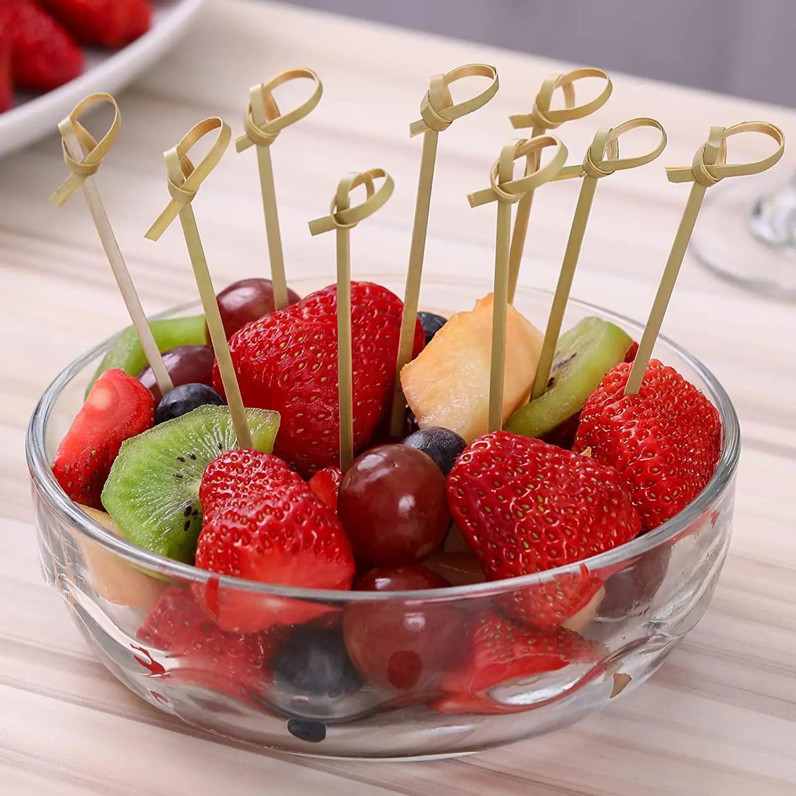 100pcs Cocktail Picks Disposable Bamboo Knot Stick Skewers Cocktail Picks Fruit Forks Barbeque Party Decoration Bar Tool