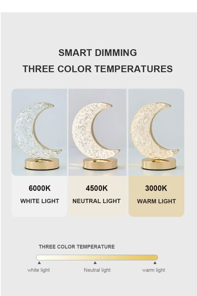 Bedroom Crystal Touch Dimming Night Light Girls Room Home Decor Aesthetics USB Bedside LED Ambient Table 3d Moon Lamp