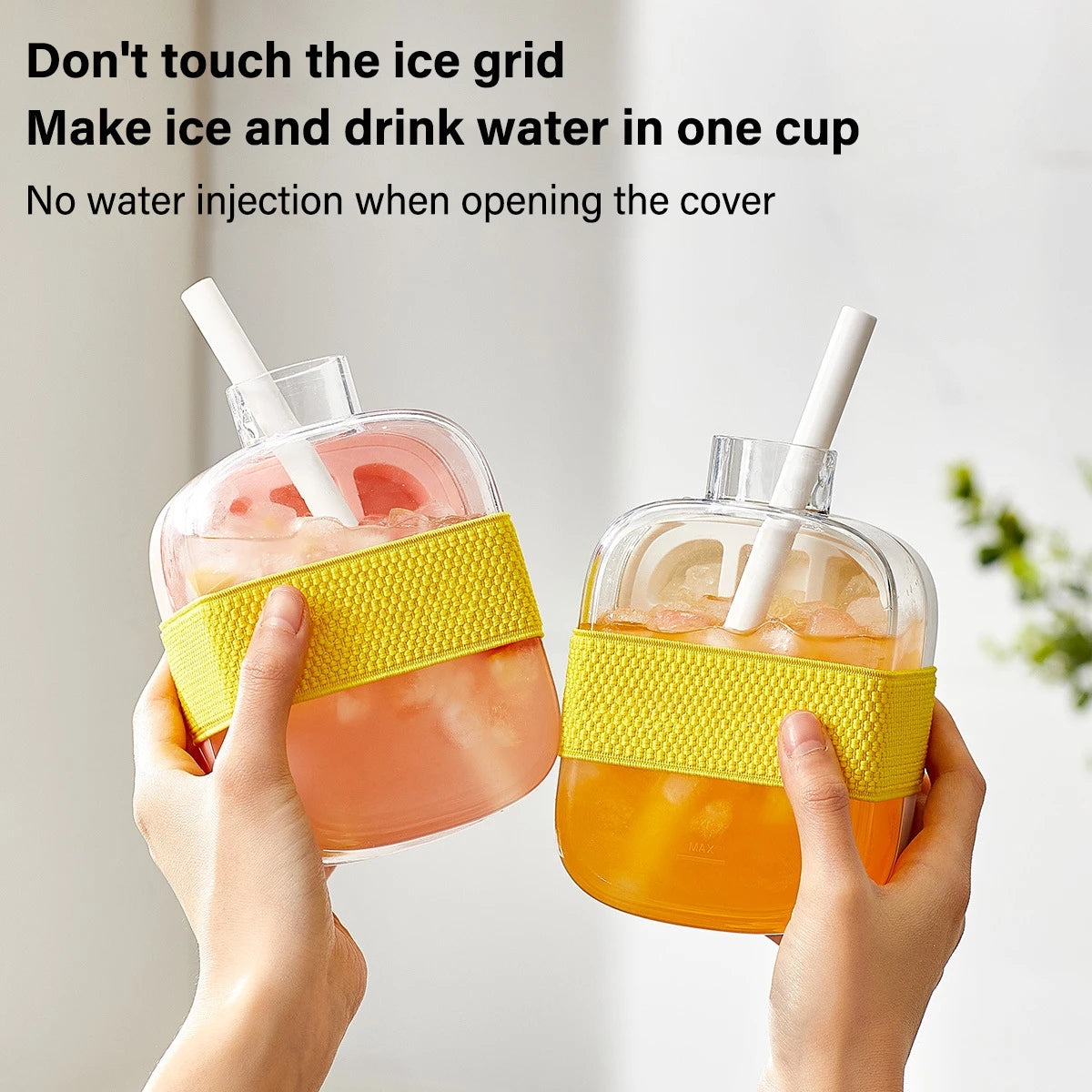 Portable Ice making Mold Ice Cube Tray With Lid and Straw Drinking Cup Silicone Freezer Ice Zero-contact Pressure Ice Cube Mold
