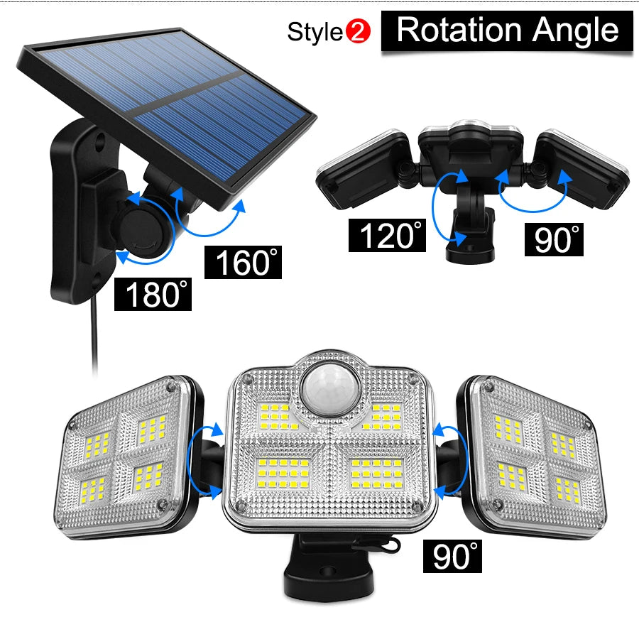 122/333LED Solar Lights Outdoor Motion Sensor Human Induction 3 Modes IP65 Waterproof Solar Power Garage Yard Corridor Wall Lamp