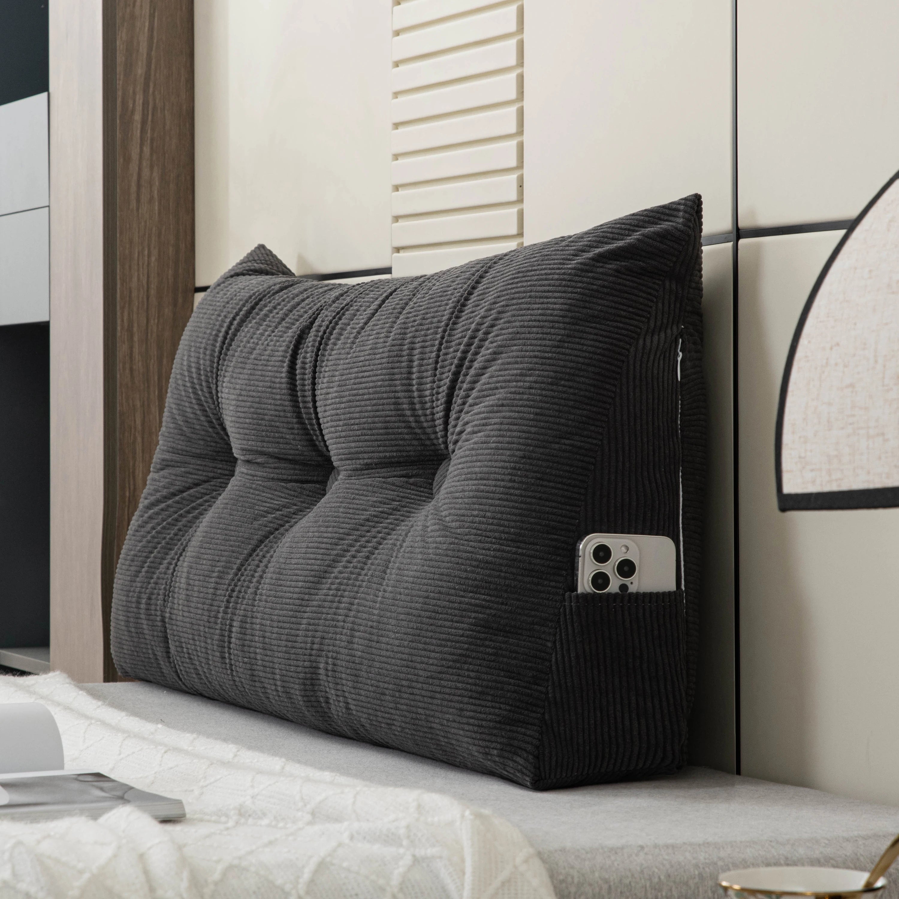 Reading Pillow for Bed, Reading Pillow for Bed, Memory Foam Back Pillow for Bed Sitting Up, Rest Pillow with Arms and Pockets for