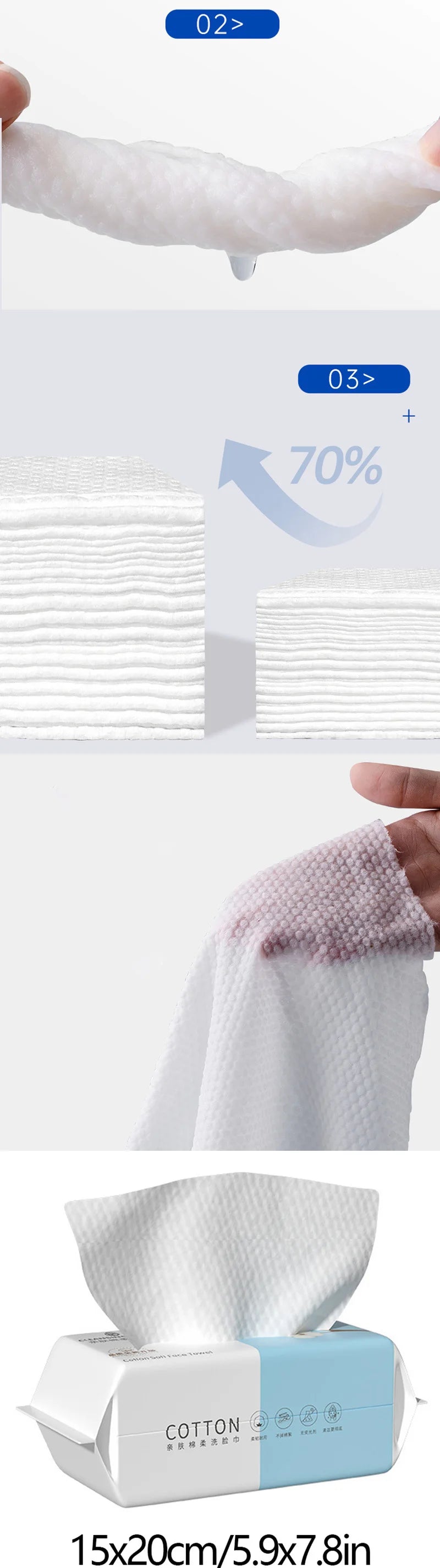 Extra Thick Cotton Disposable Face Towel Travel Cleaning Dry Wet Makeup Remover Pearl Cotton Reusable Cotton Soft Non-woven