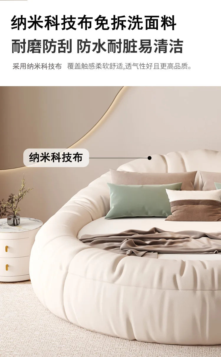 Minimalist white round bed 220x220cm high-end fashion creativity bedroom beds modern home camas moderrnas inteligentes furniture