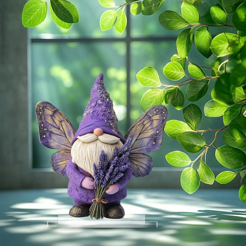 1pc Charming Purple Lavender Gnome Figurine - 2D Flat Acrylic Bohemian Garden-Themed Decor for Living Room, Study Outdoor Spaces