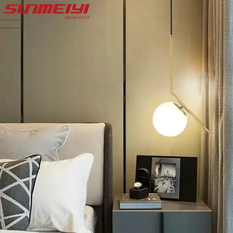 Nordic Bedside Bedroom Light Luxury Modern Simple Minimalist Restaurant Lamp Bar Long Line Single Head Gold Small Chandelier