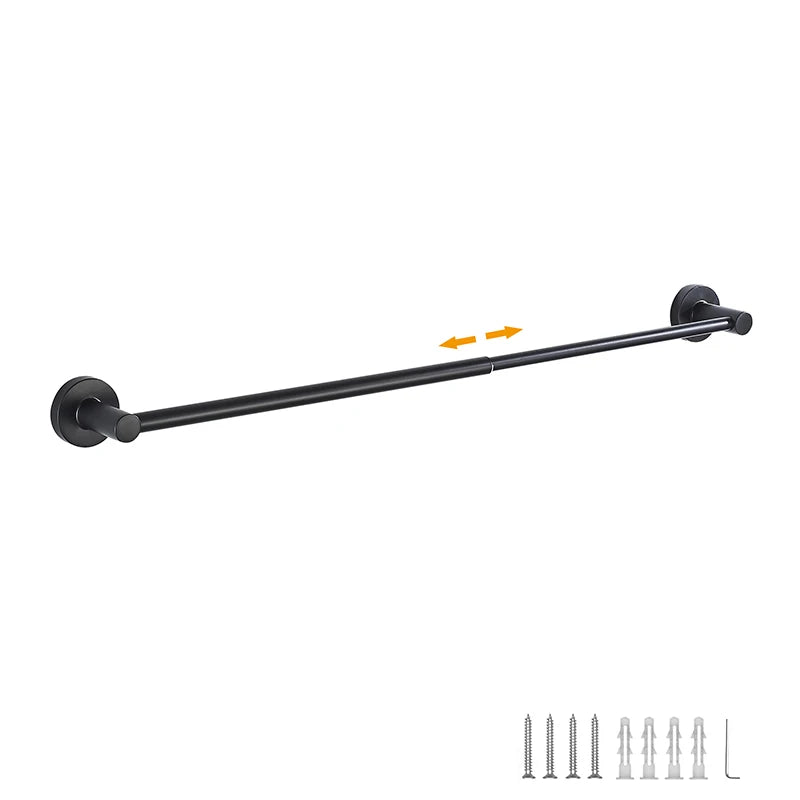 Bathroom Retractable Towel Single Bar Black, Chrome Single Towel Rack Extended Drying Towel Hanging Bar Bathroom EL81024