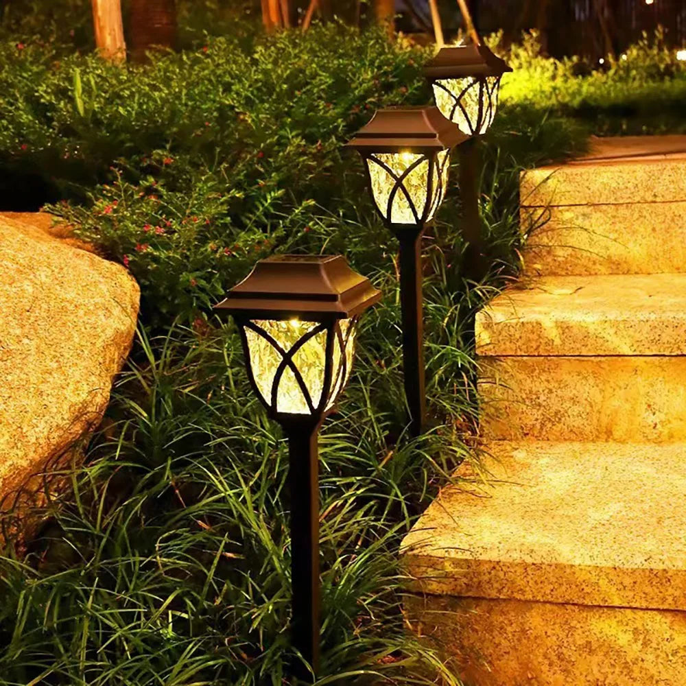 2pcs LED Solar Lawn Lights Outdoor Waterproof Garden Pathway Lamps Warm Light for Villa Courtyard Landscape Decoration Miflame