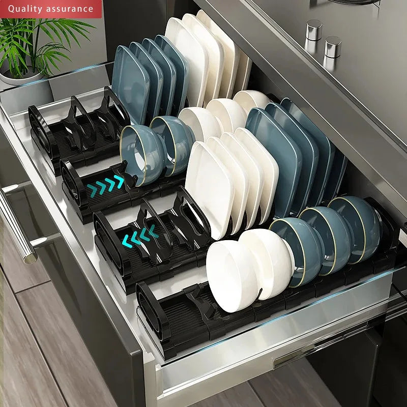 Kitchen Cabinet Dish Storage Rack Drawer  Built-in Dish Drain Rack Plate Divider Storage Rack  Kitchen Accessories Organizer