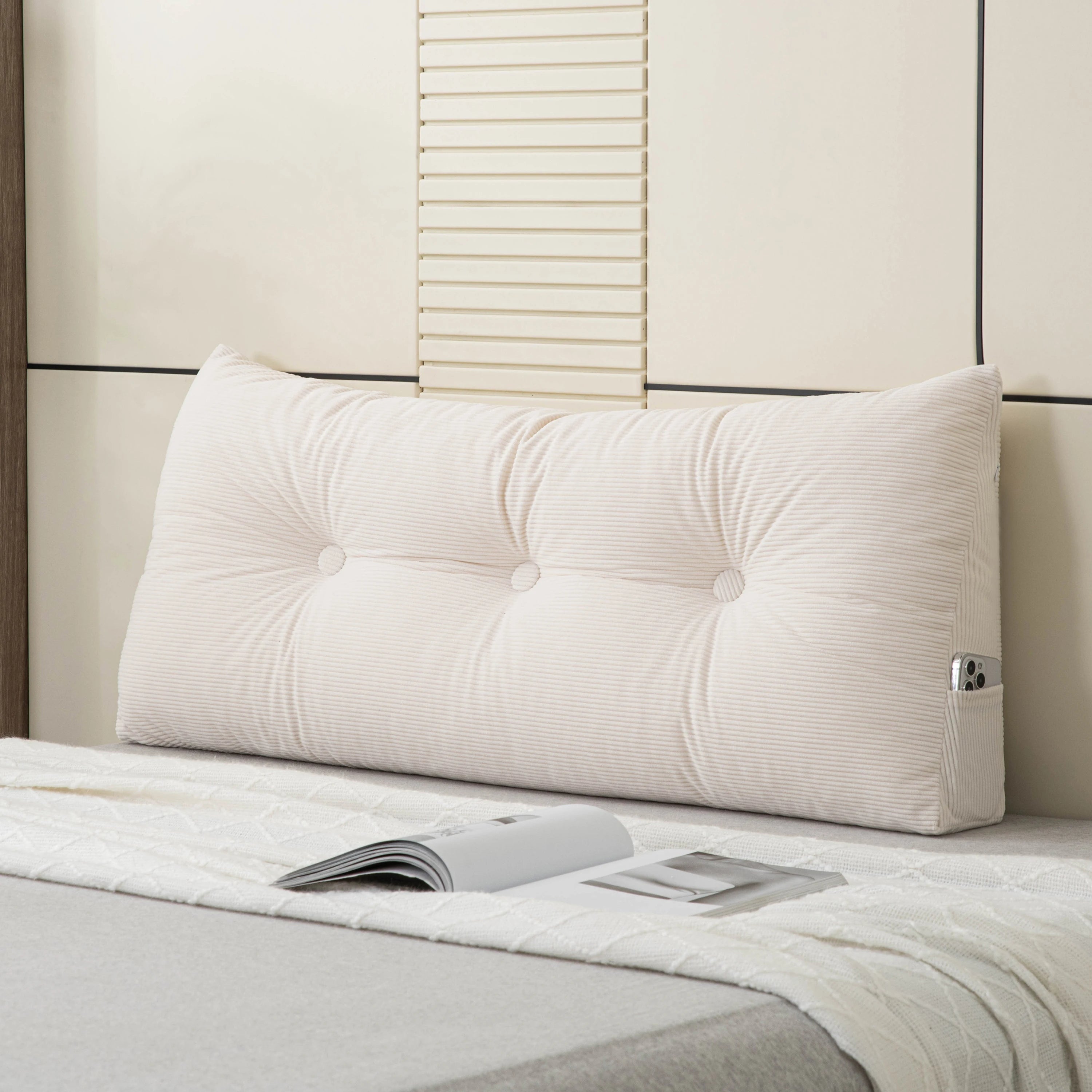 Reading Pillow for Bed, Reading Pillow for Bed, Memory Foam Back Pillow for Bed Sitting Up, Rest Pillow with Arms and Pockets for