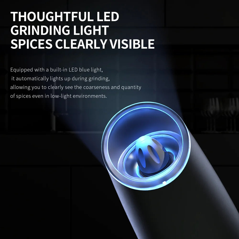 1/2pcs Gravity Electric Salt And Pepper Grinder Set, Battery Powered LED Light One HandAutomatic Operation