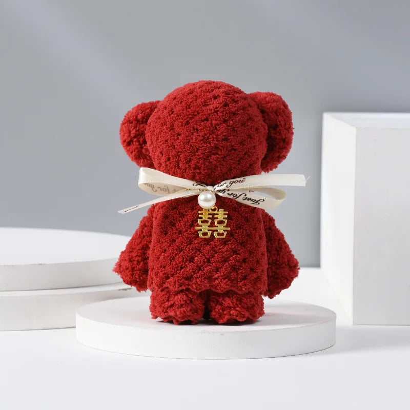 5pcs Little Bear Towels Wedding Companion Gifts Happy Gifts Happy Shop Small Square Towels Coral Velvet Towels