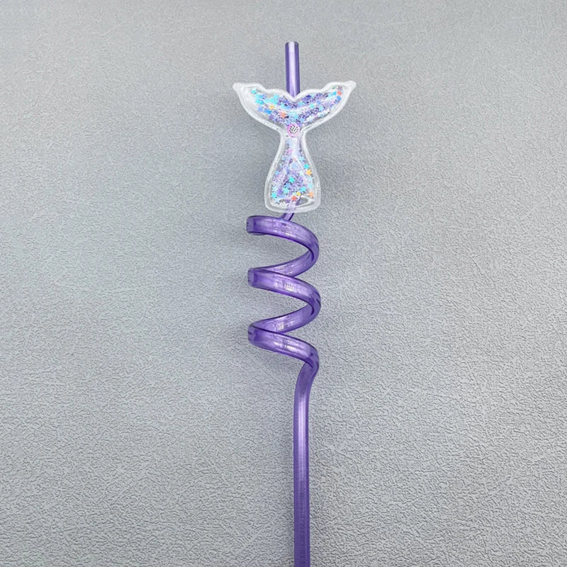 6Pcs Mermaid Tail Flowing Sand Spiral Straw Hawaiian Beach Cocktail Decoration Supplies Summer Party Reusable Straws Decoration