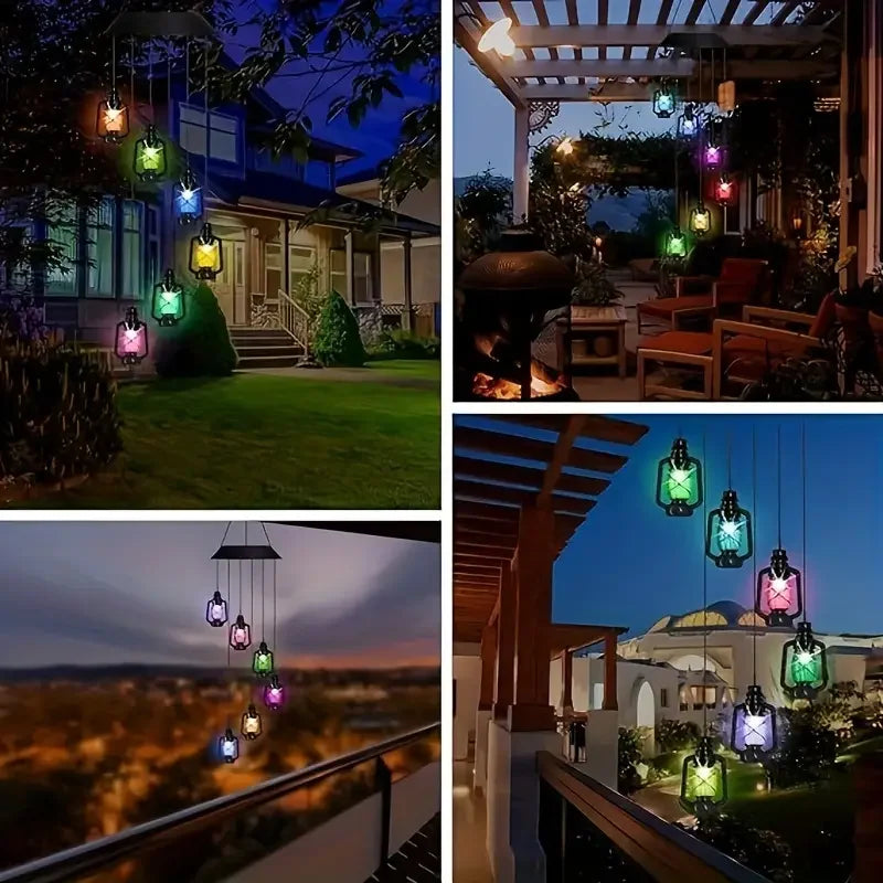 Solar Wind Chime Kerosene Lamp Retro Solar Courtyard Lamp Home Porch Garden Decoration Hanging Lantern Outdoor Decoration