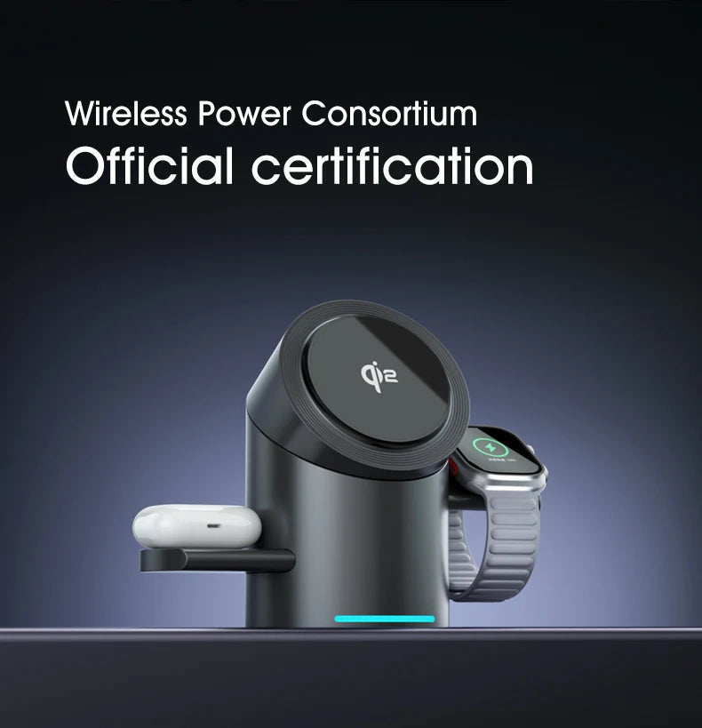 New Smart 15W Qi2 3 In 1 Magsafe Magnetic Autorotation Wireless Charger For iPhone iWatch Airpods Fast Charging Dock Station