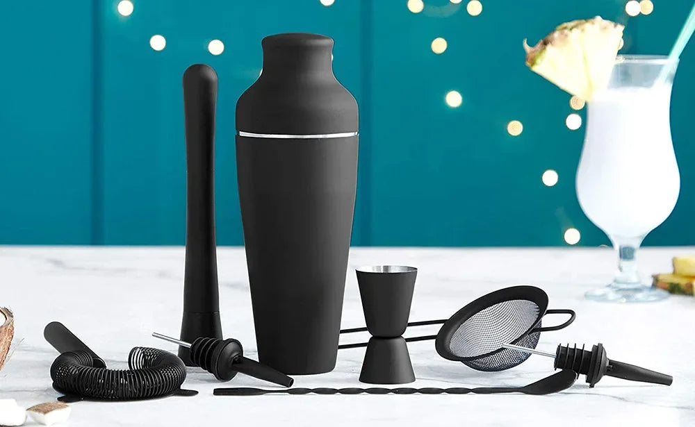 8Pcs Matte Black Cocktail Shaker Set Wine Martini Drink Mixer Barware tools Bartending Equipment Bartender Kit for Home Bar