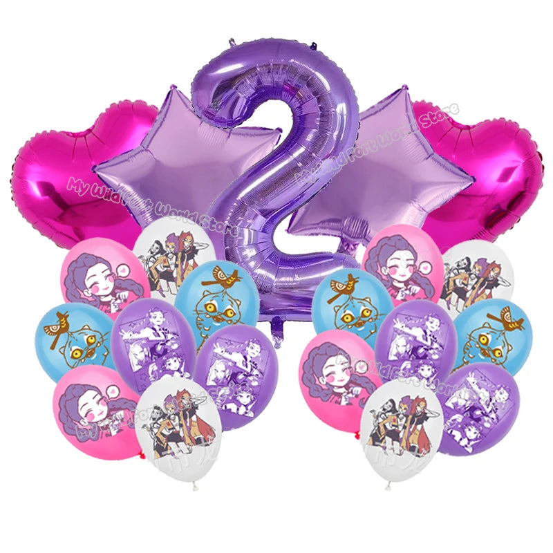Kpop Demon Hunters Birthday Balloons Decoration Set Music Girl Number Aluminum Film Ballons Kids Party Supplies Gift Favor Decor