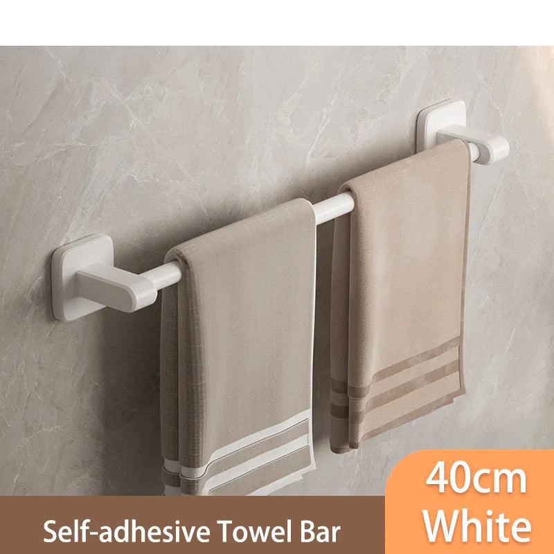 Self-Adhesive Bathroom Towel Rack Holder without Drilling Kitchen Cabinet Dishcloth Rack Black Aluminum Hand Towel Hanger Rod