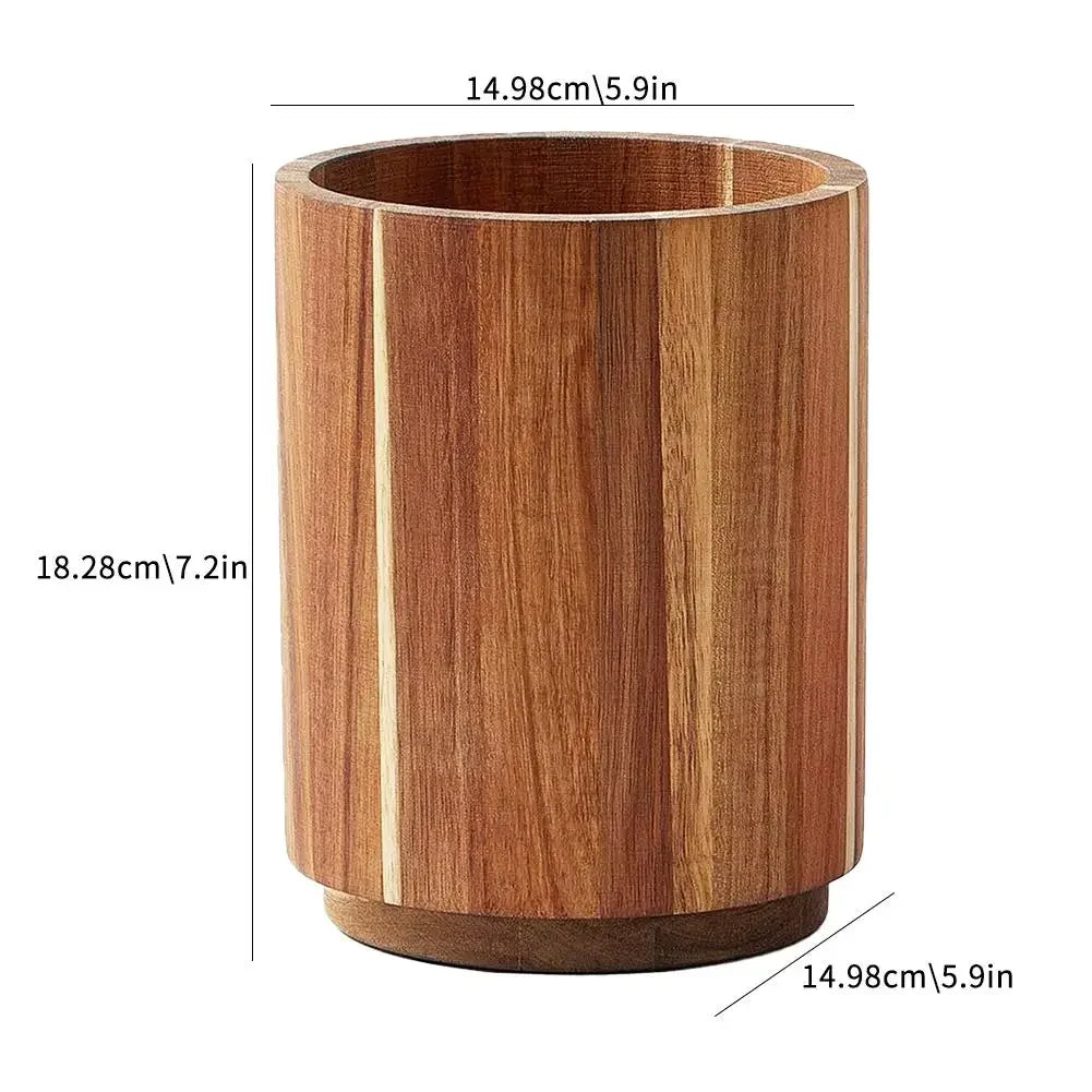 Kitchen Counter Cutlery Box Wooden circular Cooking Tool Rack Round Spatula Storage and Sorting Box Storage Bucket