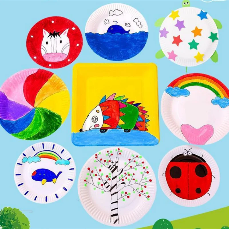 50pcs Paper Plate, Disposable Party Tableware, Bone Spitting Plate, Picnic Plate, Children's Drawing Diy White Cardboard, Decora