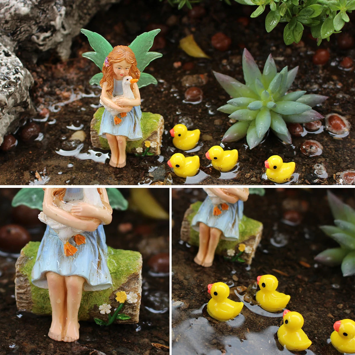 1 set of flower fairy holding duck landscape, outdoor fairy tale mini garden decoration handicraft flower pot accessories, fairy