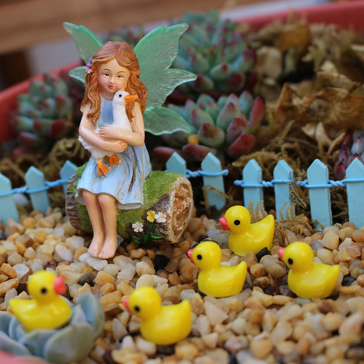 1 set of flower fairy holding duck landscape, outdoor fairy tale mini garden decoration handicraft flower pot accessories, fairy