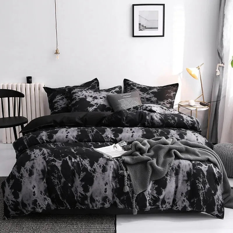 Luxury Black Bedding Comforter Set with Pillow Case SIngle Full Size Bed Linen Duvet Cover Set Queen/King Double Single Bed