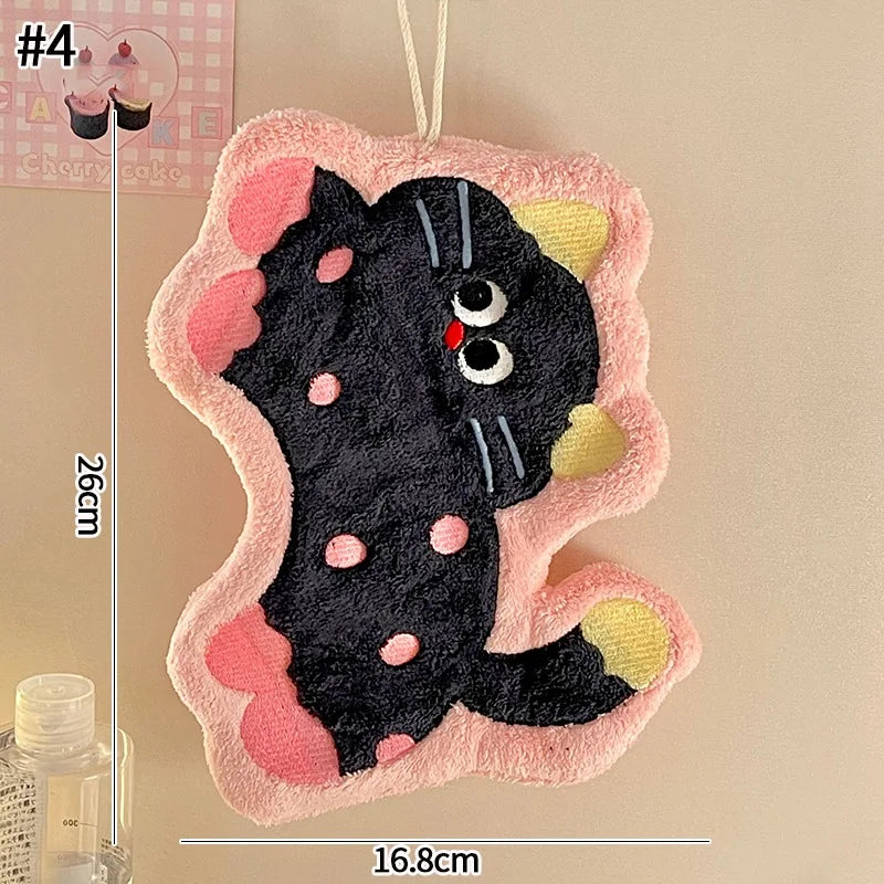 Cartoon Kitty Hand Towel Bathroom Soft Water-absorbing Towel Coral Fleece Handkerchief Hanging Kitchen Washing Hand Cloth Rag