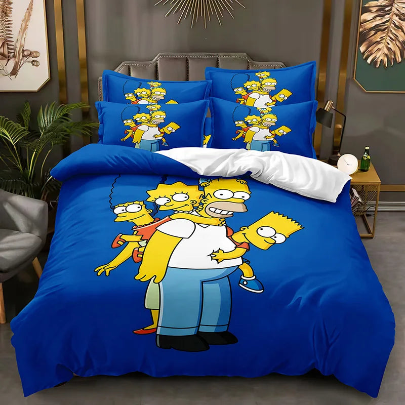 Cartoon SS-Simpson Printing Bedding Set, Comforter Bed Duvet Cover and pillow case 50 x 75cm for Kids Girl Boys Bedding set Gift