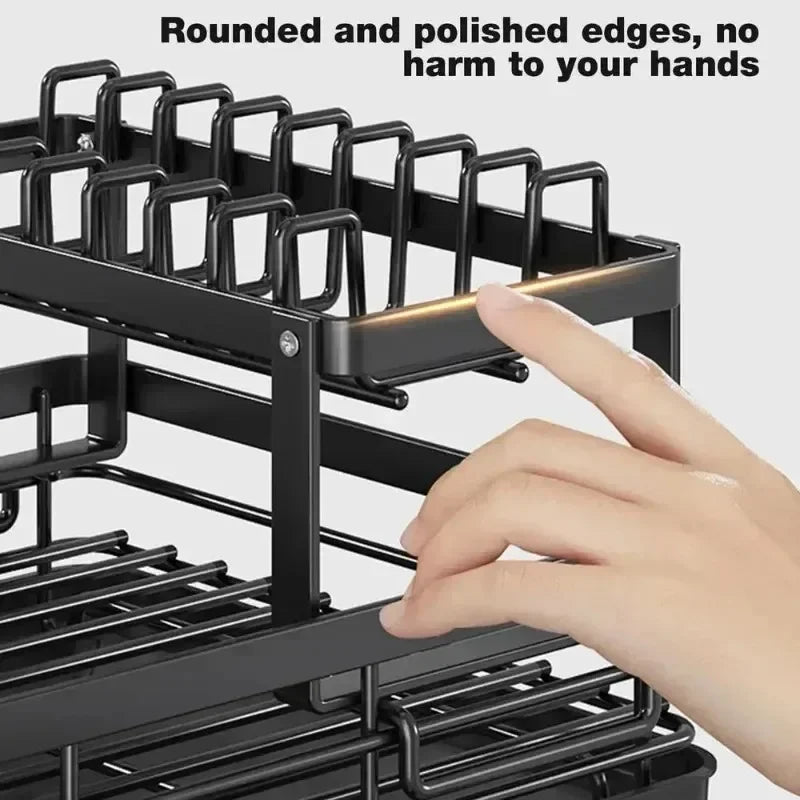 Adjustable Dish Drying Rack & Drainboard Organizer for Kitchen Plates