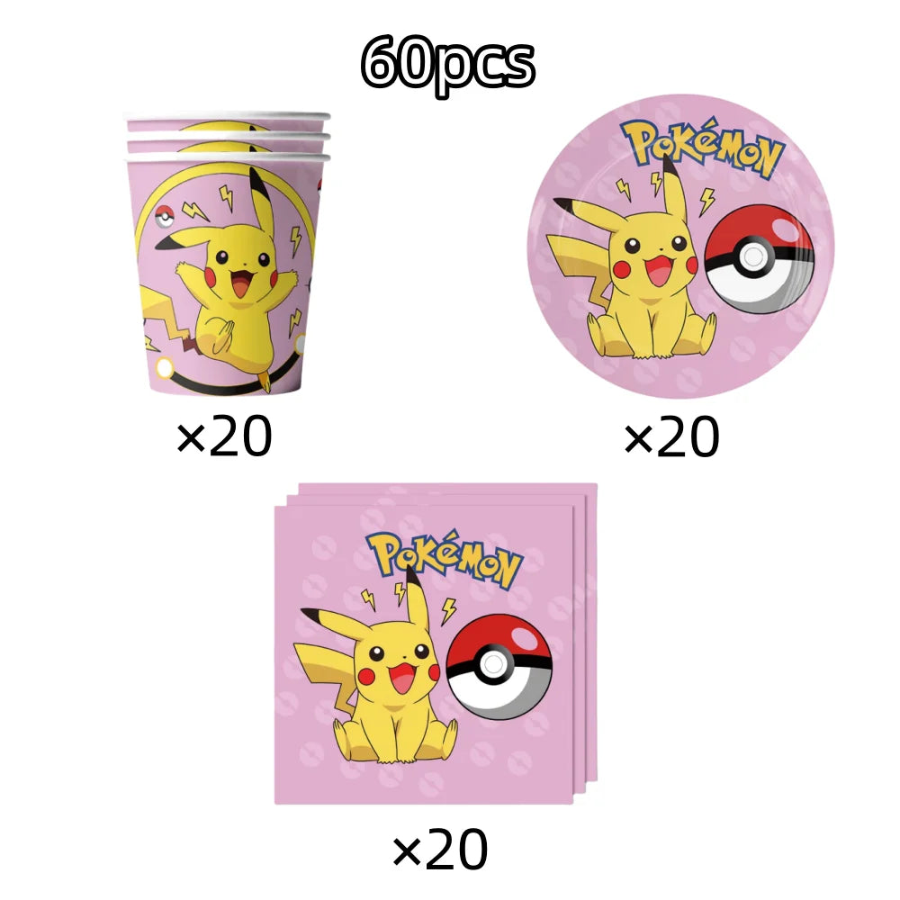 Pokemon Birthday Party Decoration Pikachu Tableware Set Tablecloth Cup Plate Napkin Balloons for Kids Party Supplies Baby Shower