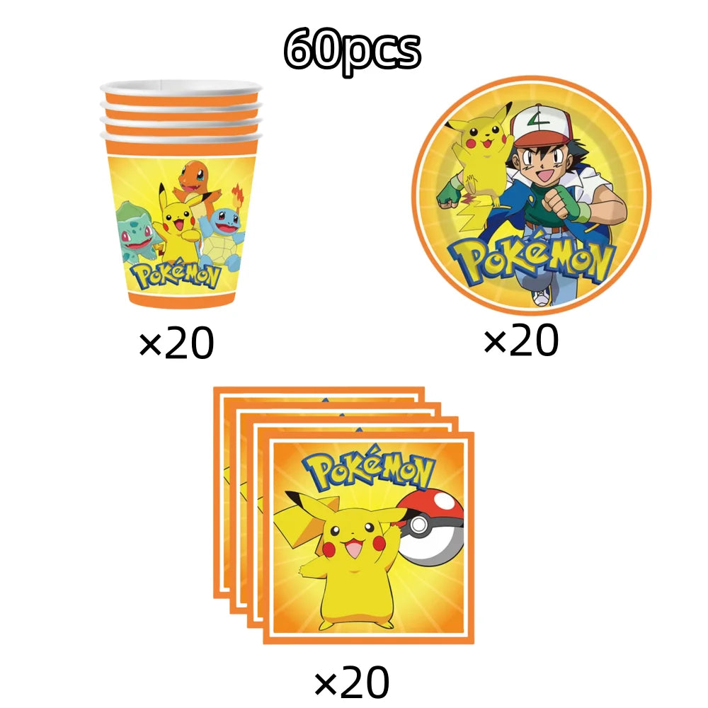Pokemon Birthday Party Decoration Pikachu Tableware Set Tablecloth Cup Plate Napkin Balloons for Kids Party Supplies Baby Shower
